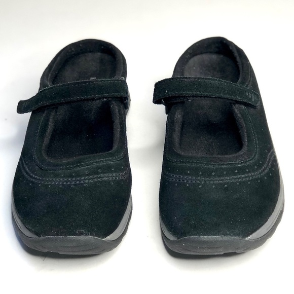 L.L.Bean suede Mary Jane mule slip on shoes hook and loop adjustable strap black - Picture 7 of 11
